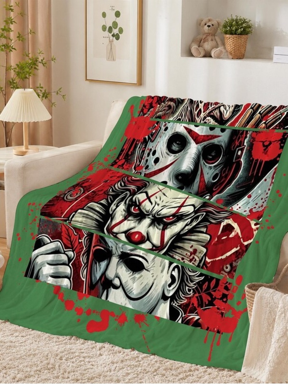 Home Holiday Horror Character Throw Blanket in Green